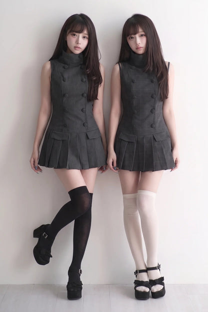 ダブルボタン量産型ミニワンピース＋パンツ