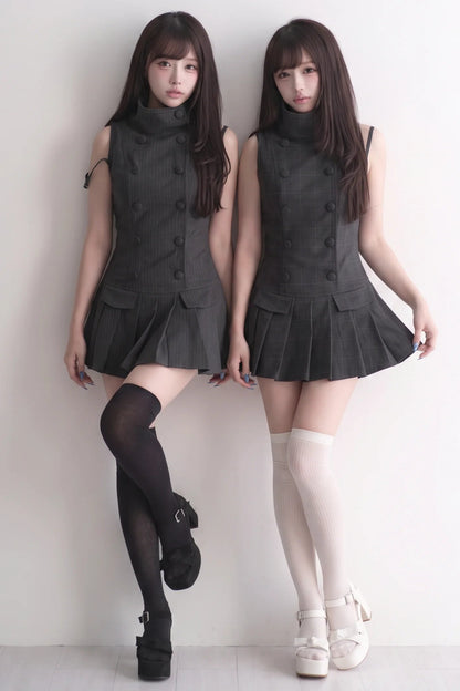 ダブルボタン量産型ミニワンピース＋パンツ