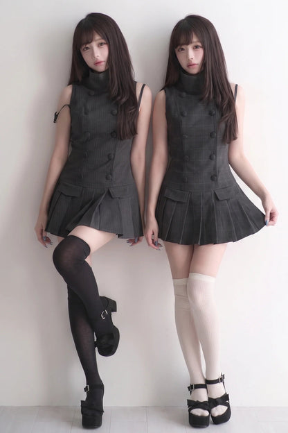 ダブルボタン量産型ミニワンピース＋パンツ