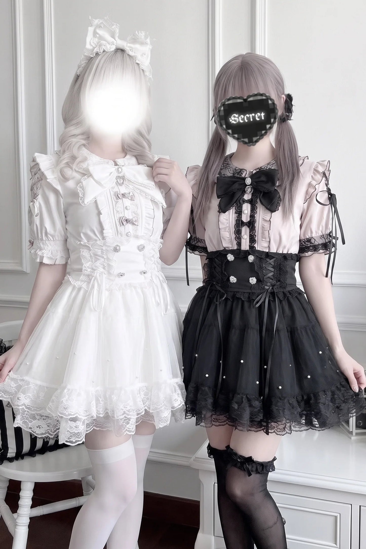 Conjunto estilo muñeca de producción en masa con encaje y lazo