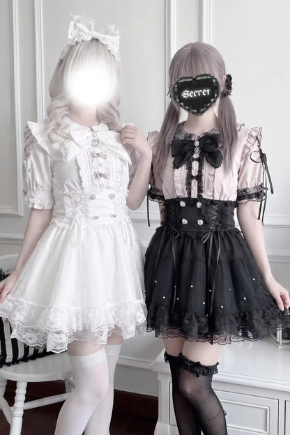 Conjunto estilo muñeca de producción en masa con encaje y lazo
