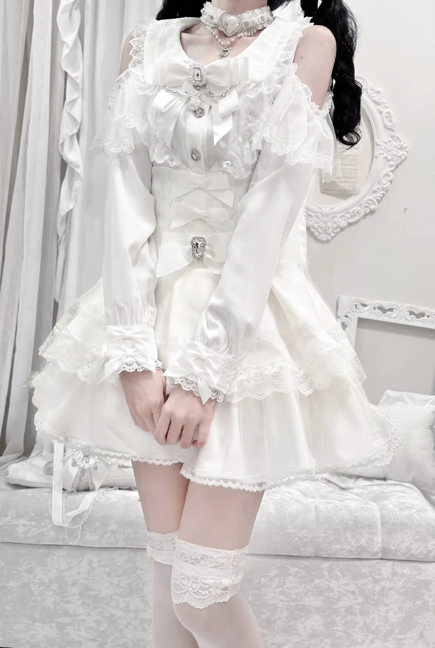 Off-Shoulder-Spitzenbluse im Jirai-Kei-Stil