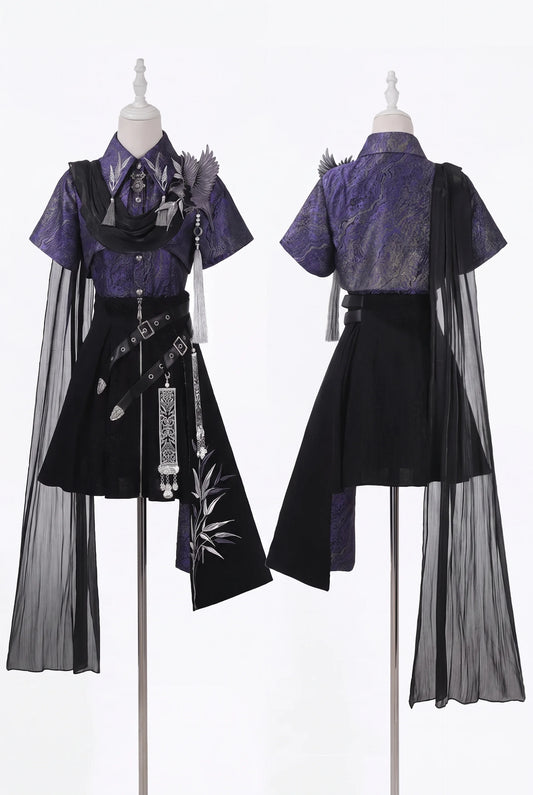 Crow Hanfu Style Top and Skirt Set