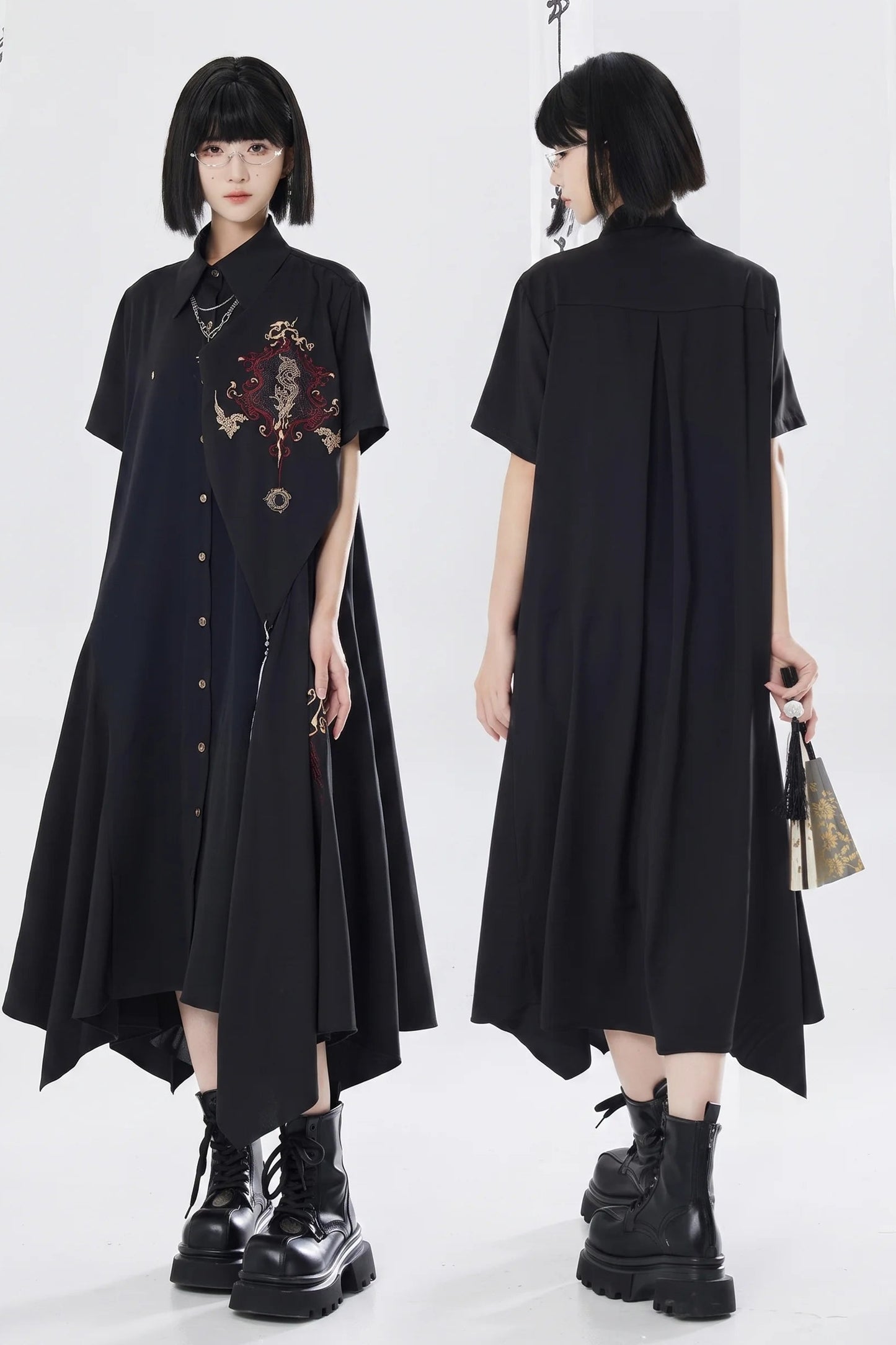 Gold Thread Embroidered Patchwork Dress