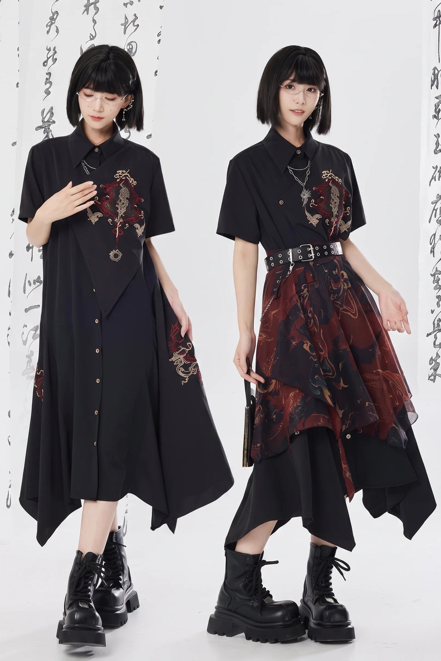 Gold Thread Embroidered Patchwork Dress