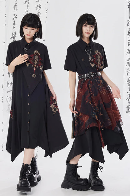 Gold Thread Embroidered Patchwork Dress