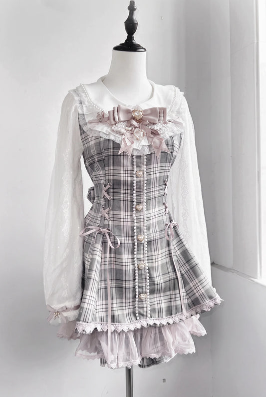 Lace Pearl Collar Long-Sleeve Set