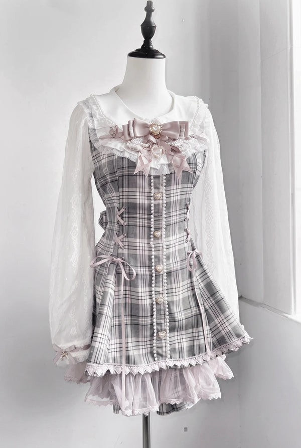 Lace Pearl Collar Long-Sleeve Set