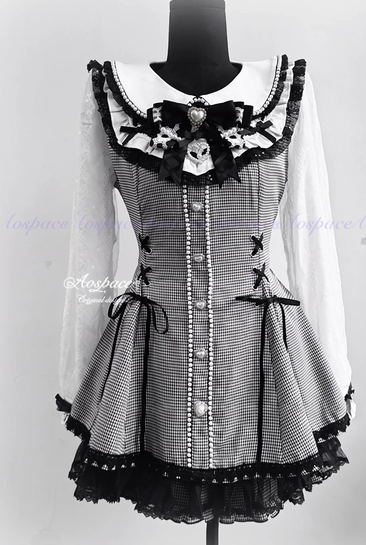 Lace Pearl Collar Long-Sleeve Set