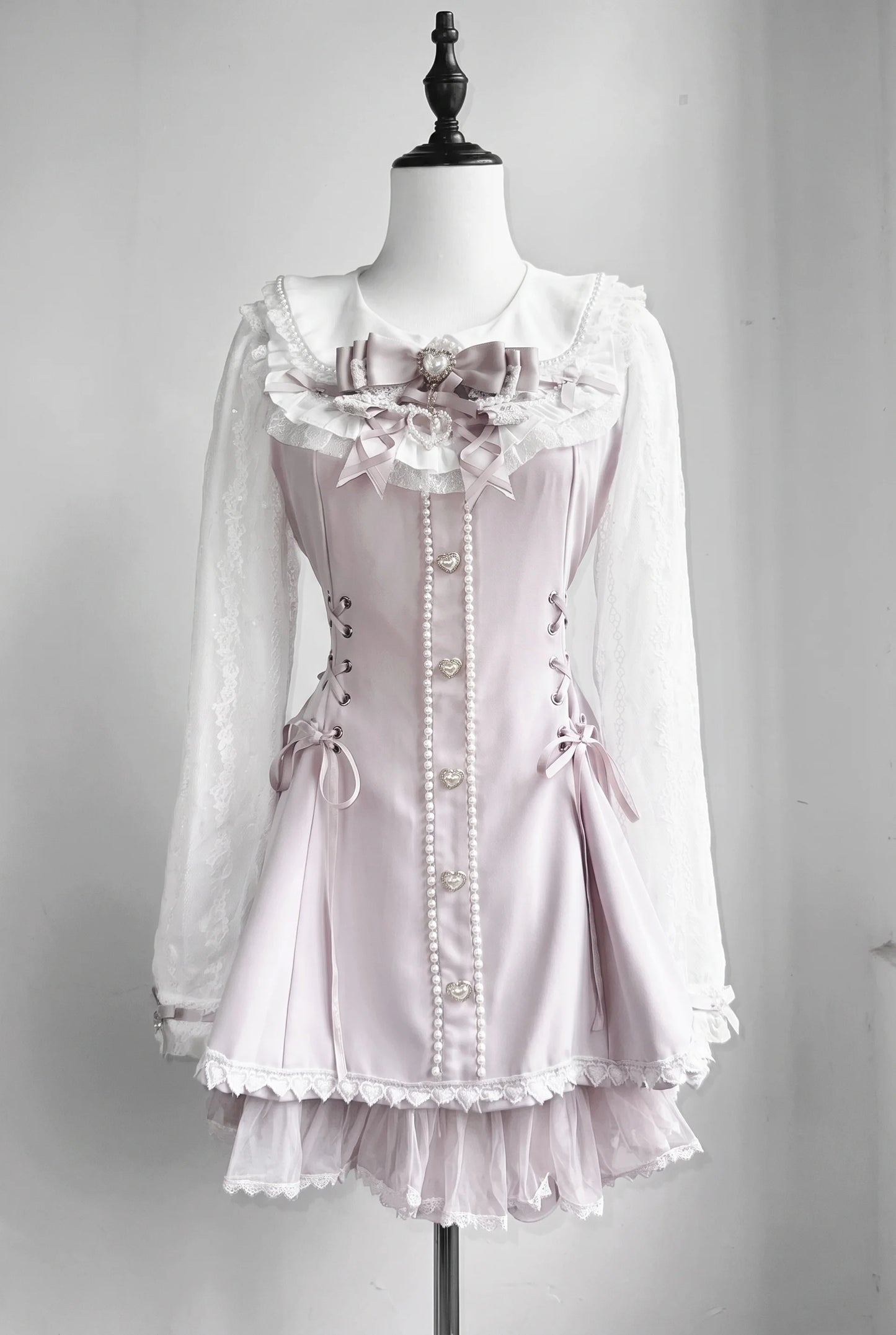 Lace Pearl Collar Long-Sleeve Set