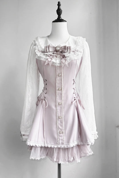 Lace Pearl Collar Long-Sleeve Set