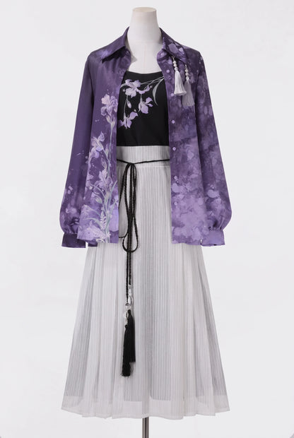 Iris Mist New Chinese Style Shirt and Skirt Set-Up