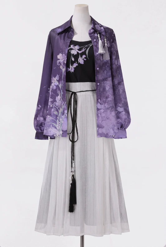 Iris Mist New Chinese Style Shirt and Skirt Set-Up