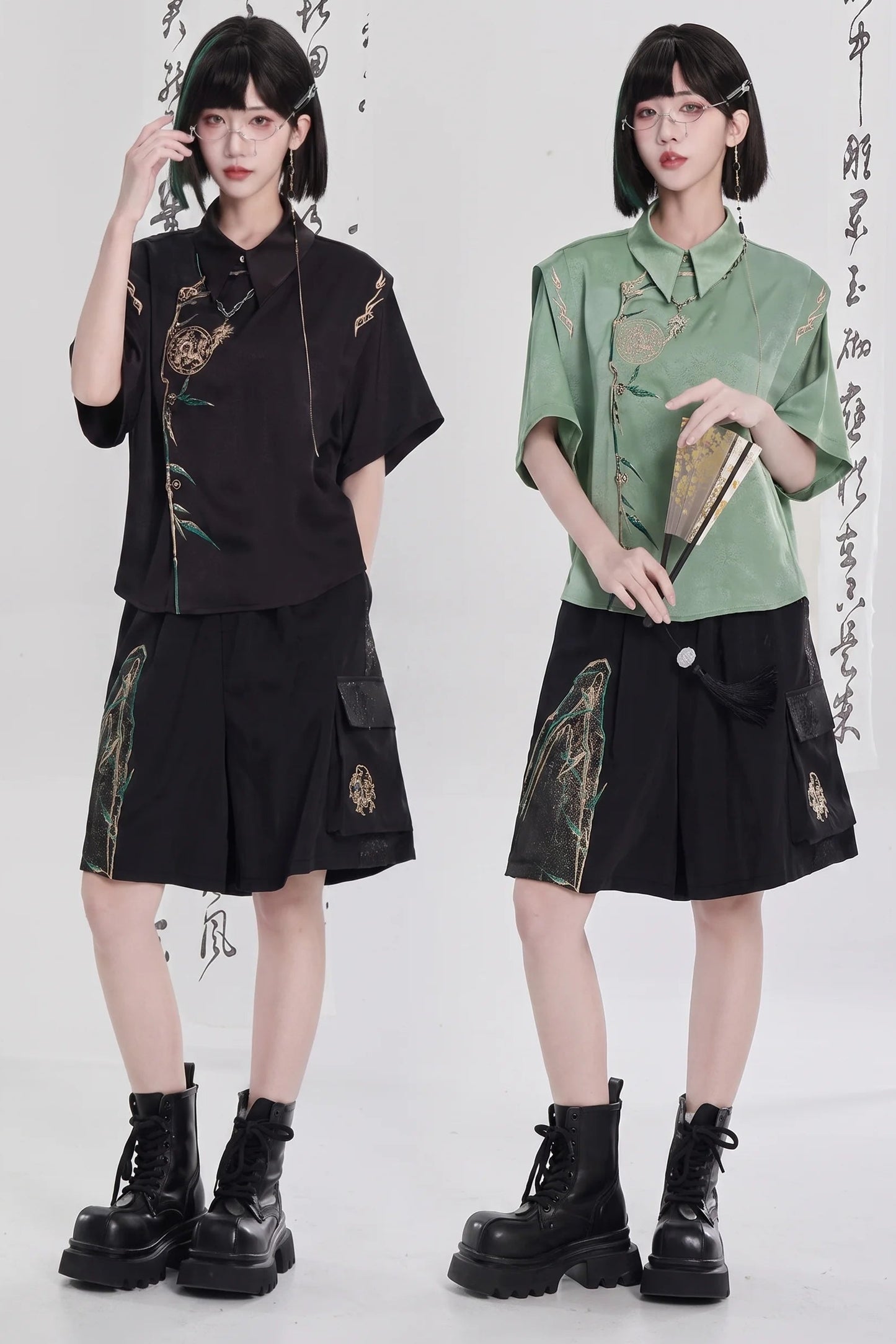 Golden Crow Embroidered Blouse Set-Up