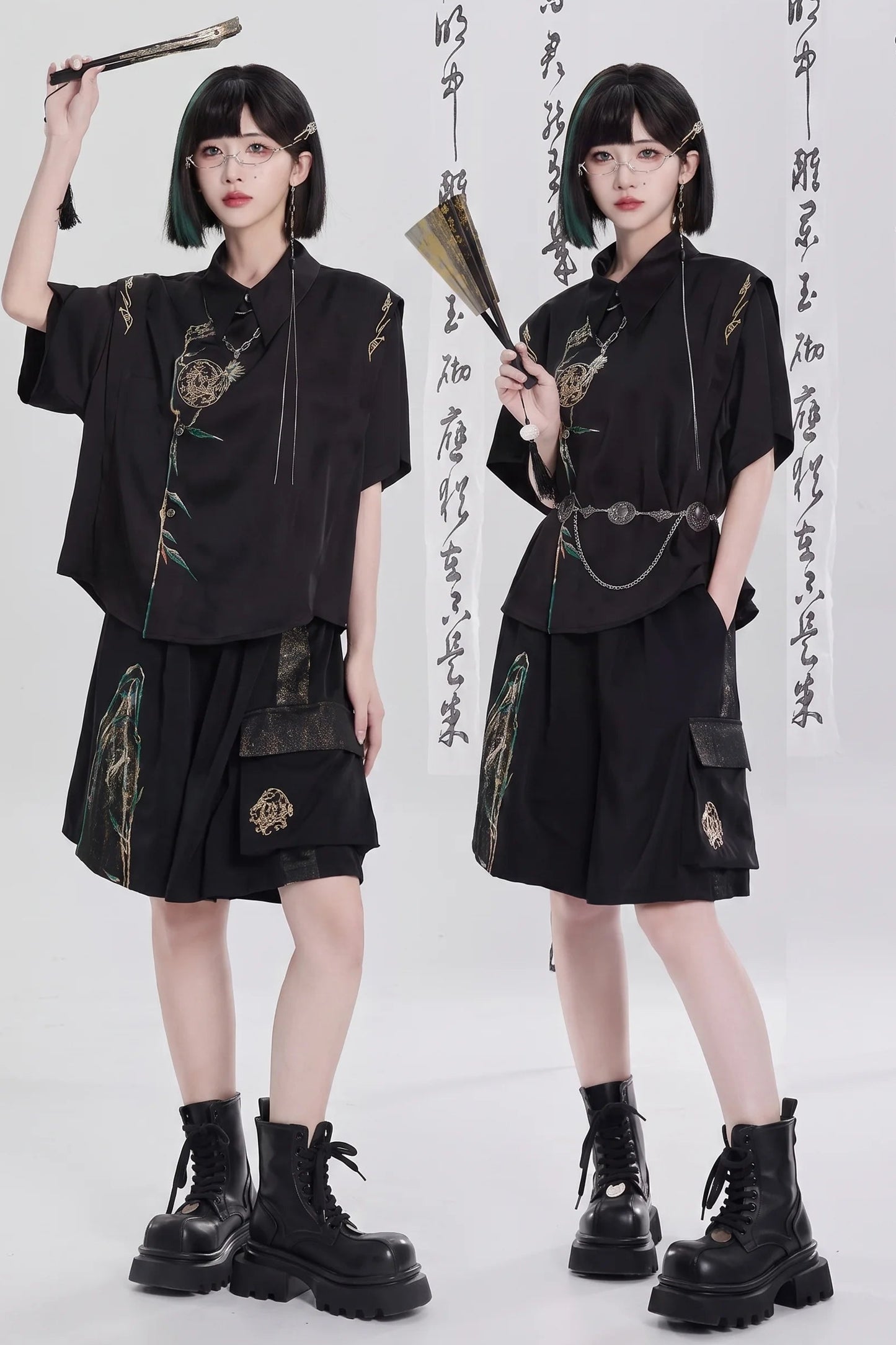 Golden Crow Embroidered Blouse Set-Up