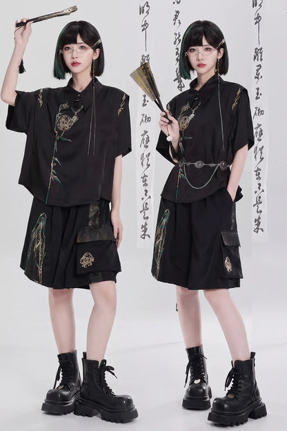 Golden Crow Embroidered Blouse Set-Up