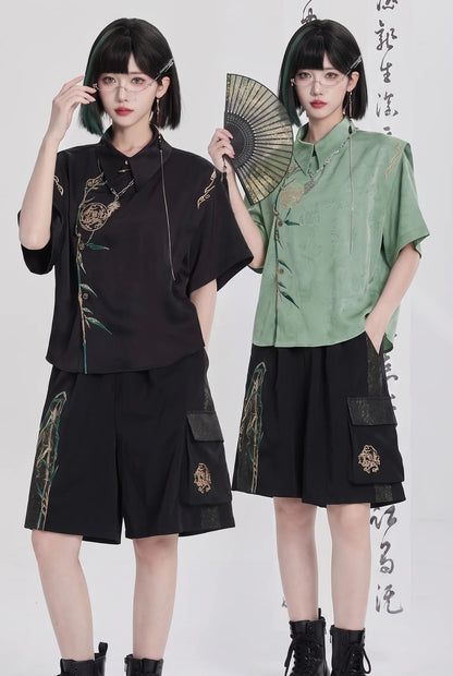 Golden Crow Embroidered Blouse Set-Up