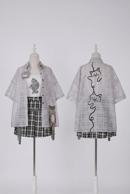 Kitten Check School Top and Skirt Set-Up