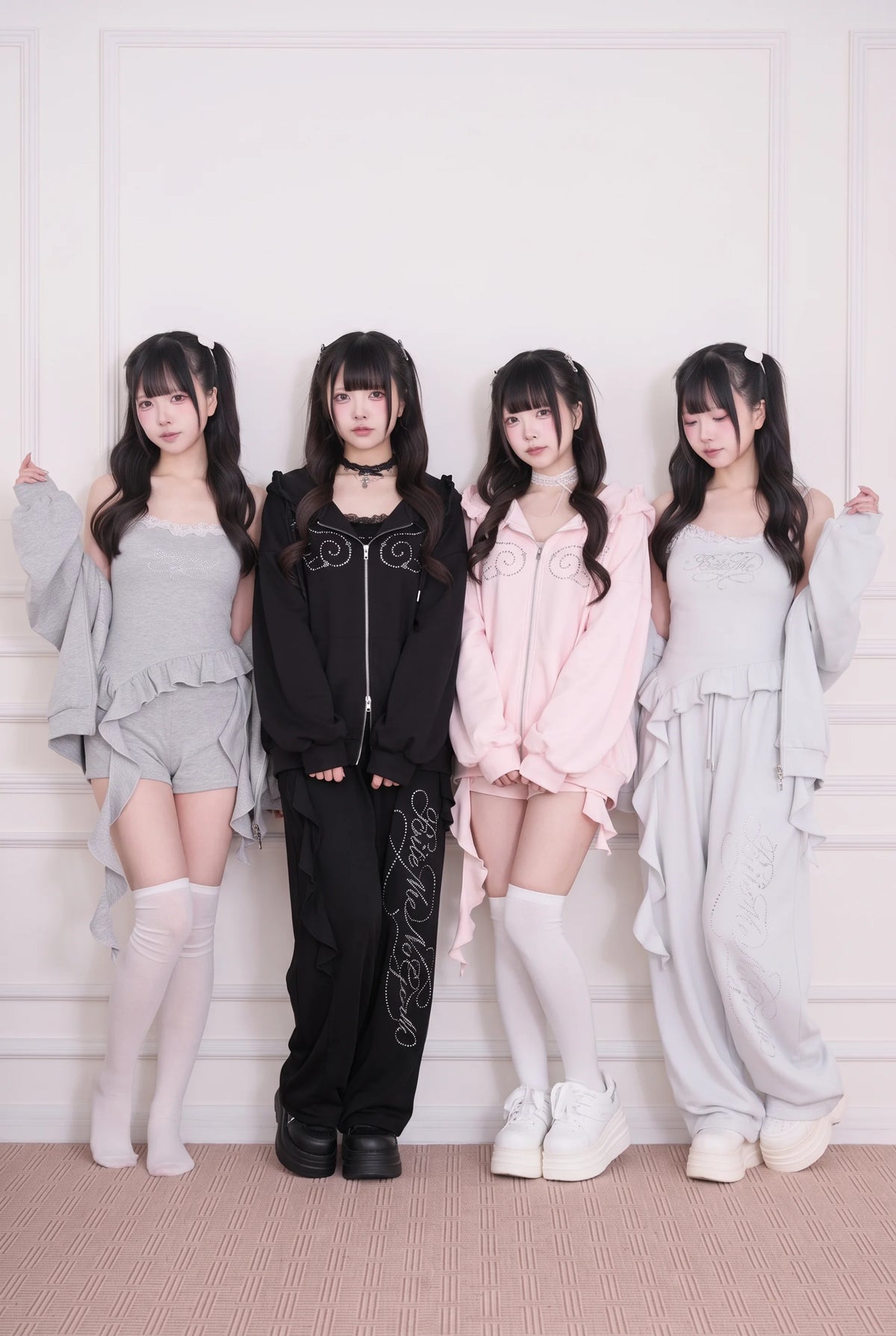 Lace Subculture Hooded Sweatshirt + Camisole + Shorts + Long Pants