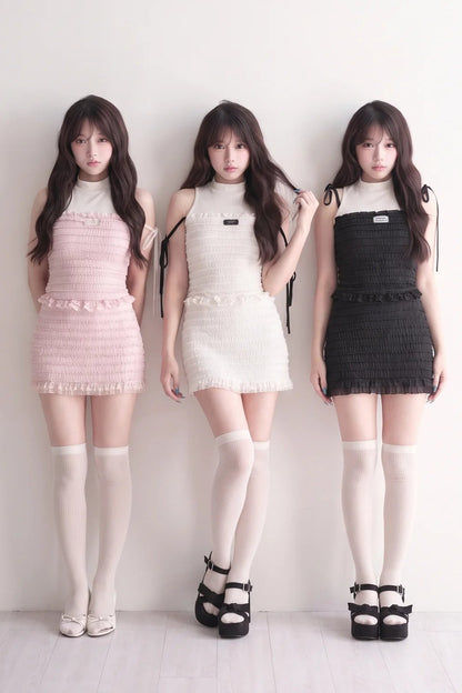 Sweet Ribbon Shirred Top & Skirt Set