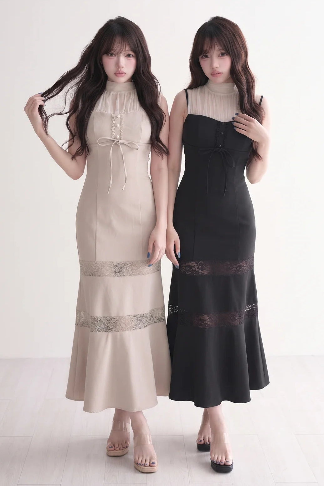 Lace Patchwork Sleeveless Mermaid Long Dress