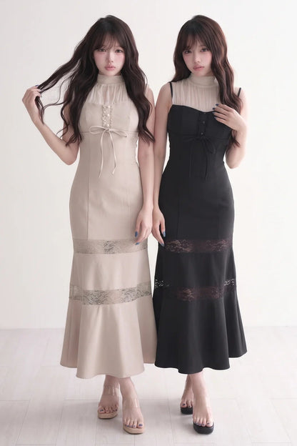 Lace Patchwork Sleeveless Mermaid Long Dress