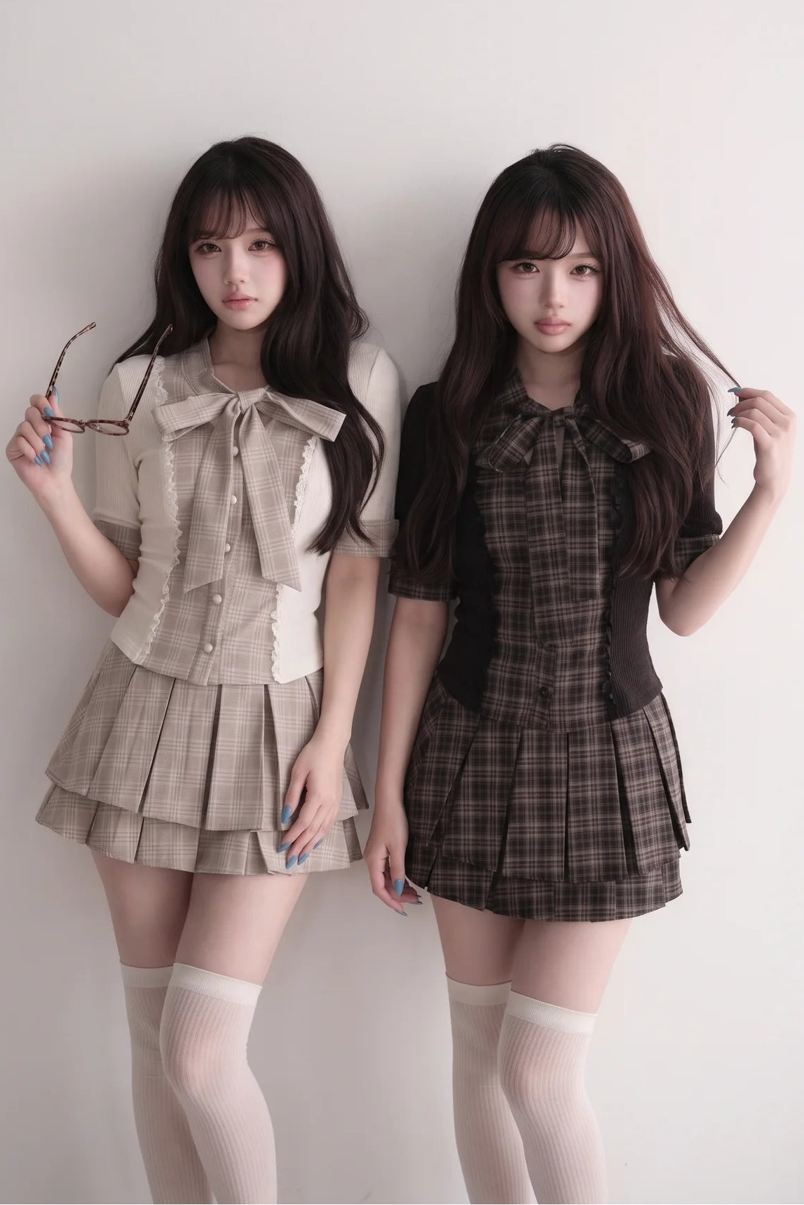 Plaid Patchwork Top and Skirt Set
