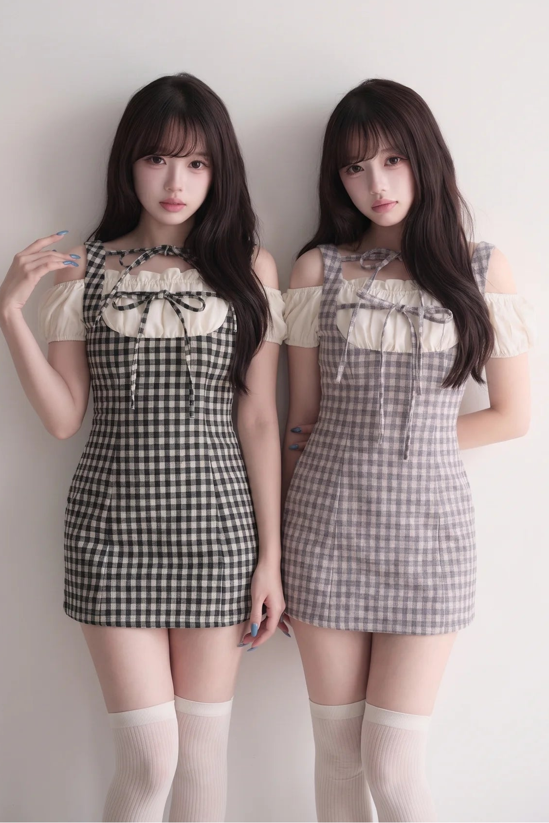 Small Checkered Off-Shoulder Tie Dress