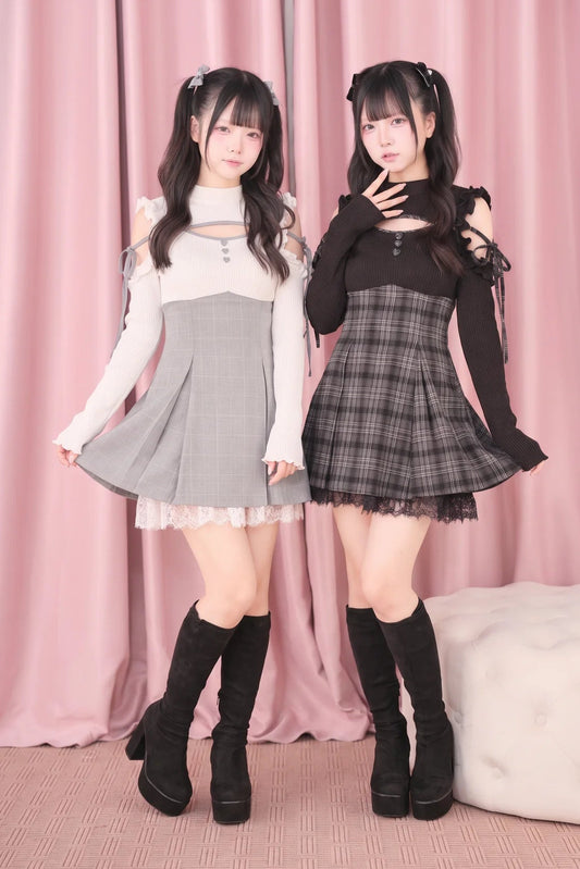 Knitted Plaid Layered-Look Dress