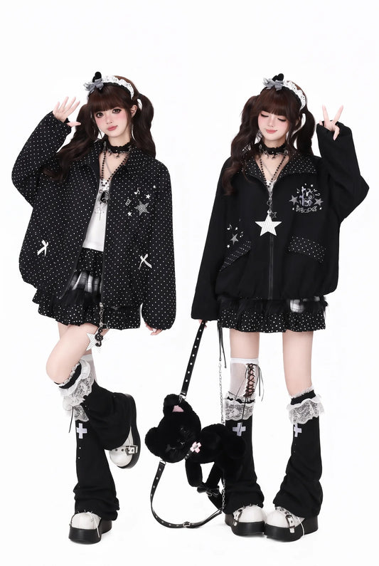 Chaqueta reversible de solapas con lunares