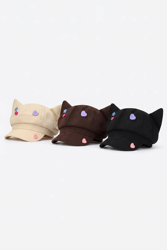 Cat Ear Button Newsboy Cap