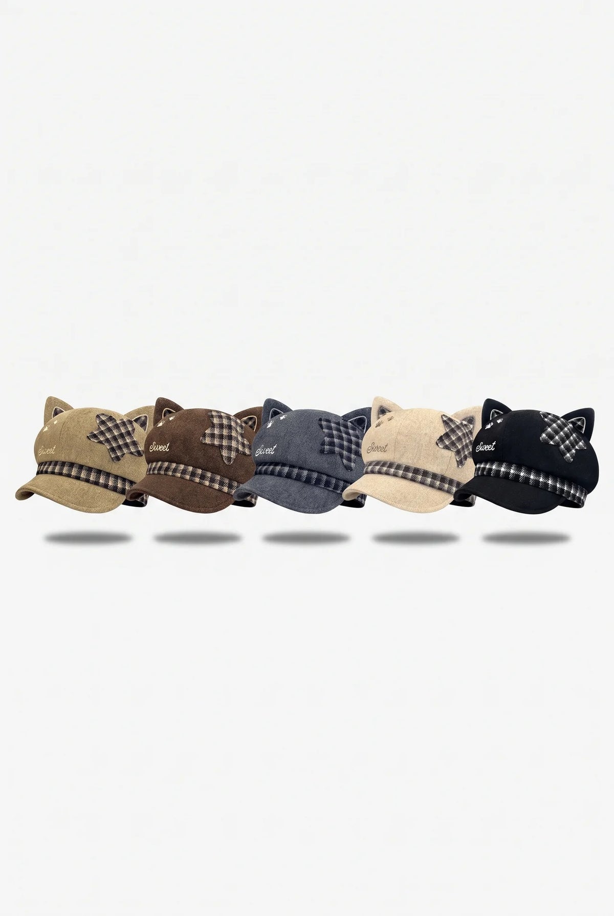 Plaid Star Cat Ear Octagonal Beret