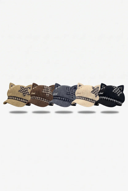 Plaid Star Cat Ear Octagonal Beret