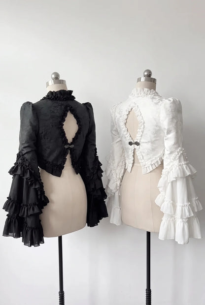 Gothic Lace Trim Long Sleeve Vest