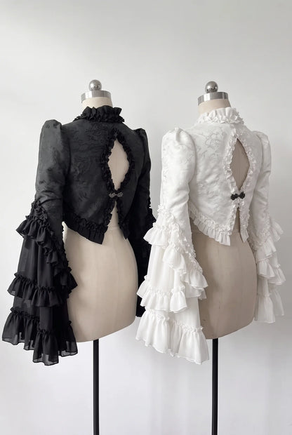 Gothic Lace Trim Long Sleeve Vest
