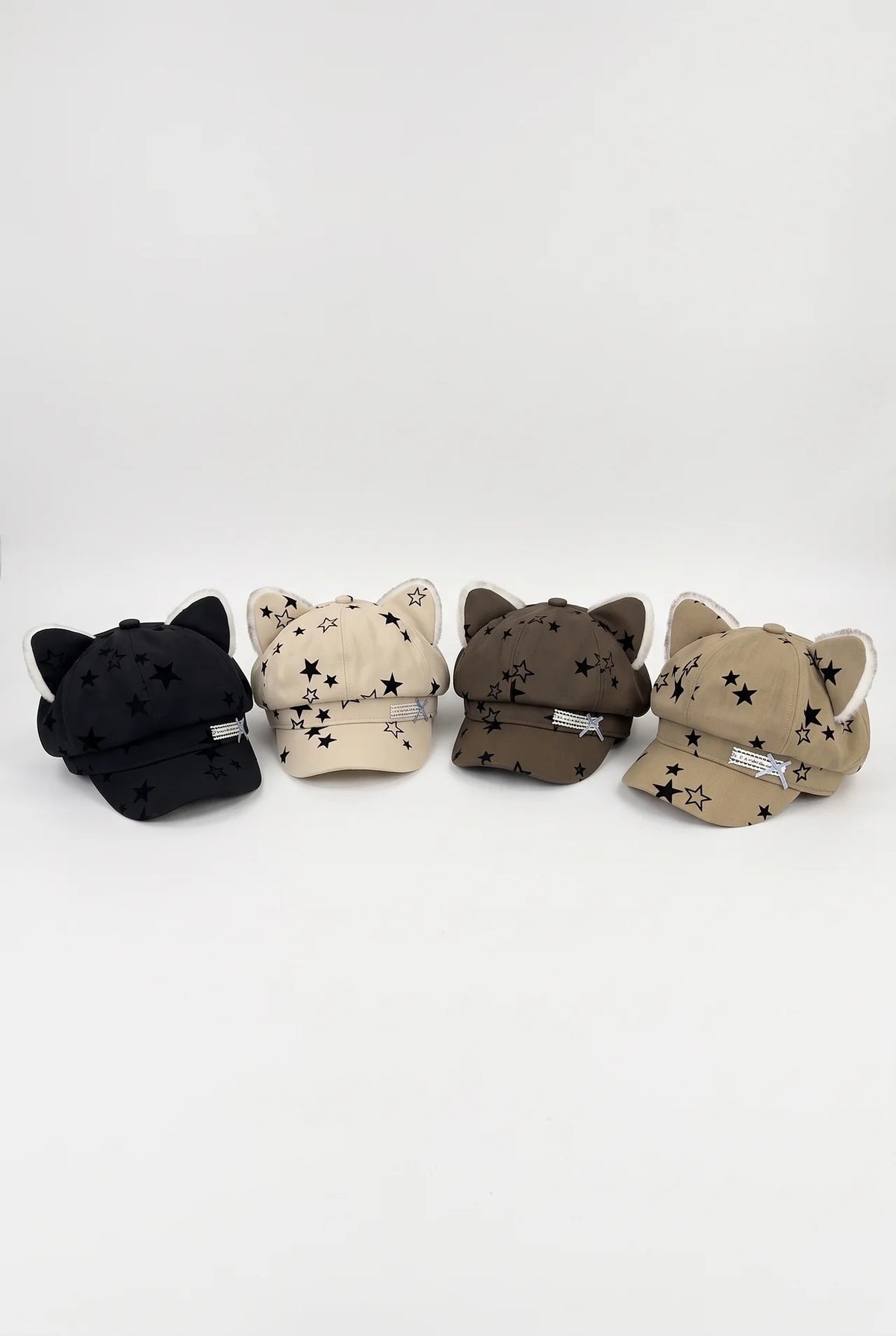 Star Bow Plush Ear Octagonal Newsboy Cap