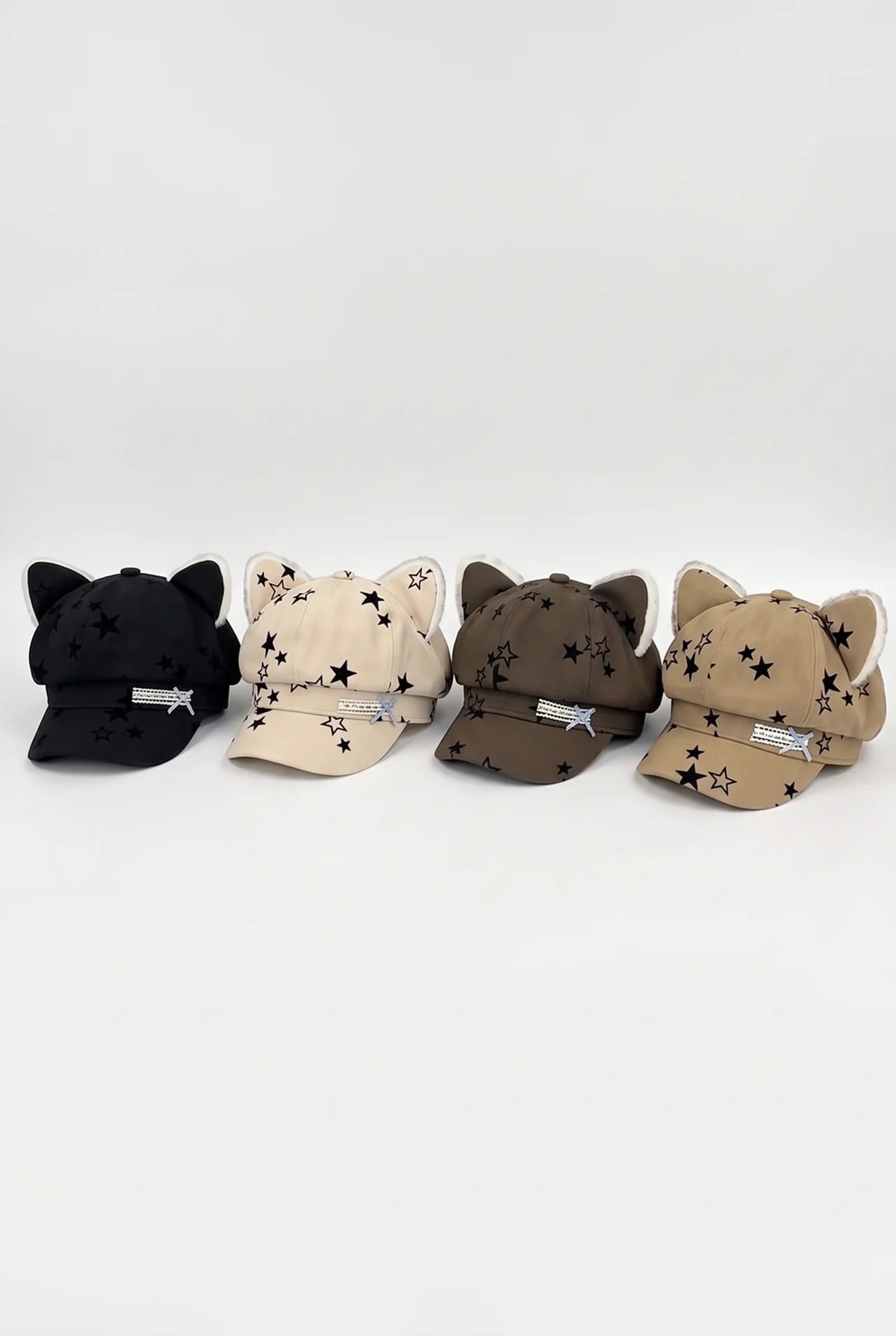 Star Bow Plush Ear Octagonal Newsboy Cap