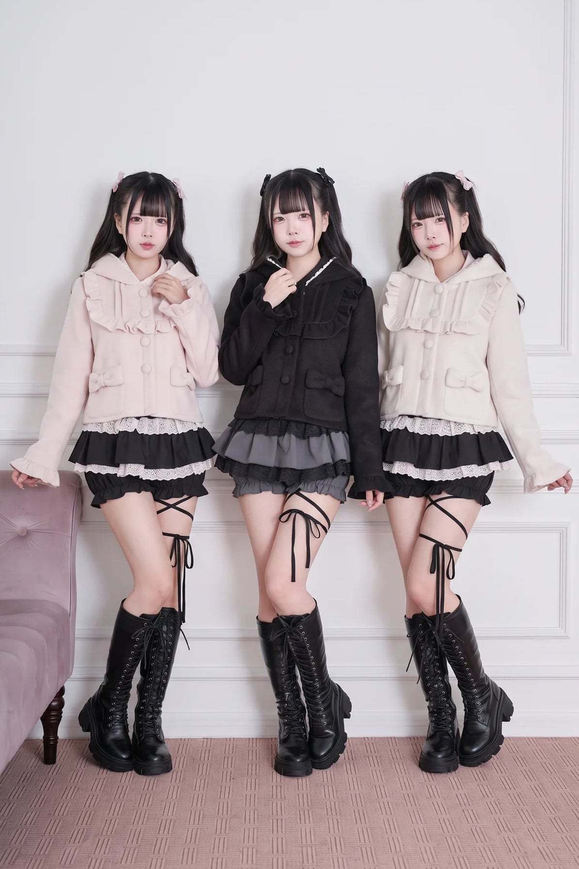 Ruffle Hooded Wool Jacket