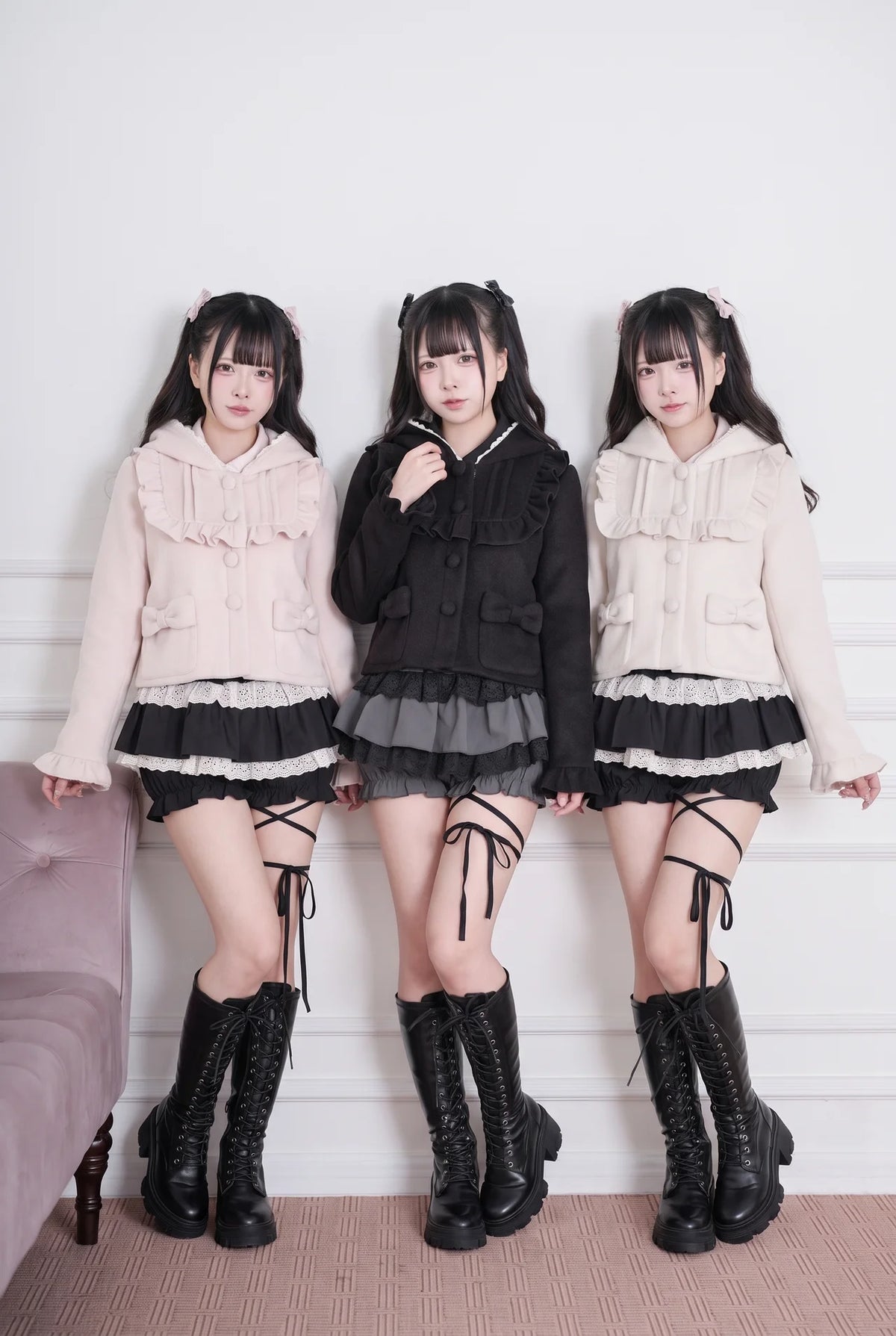 Ruffle Hooded Wool Jacket