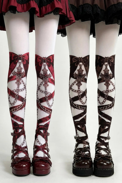 Blood Contract Cross Ribbon Gothic Tights