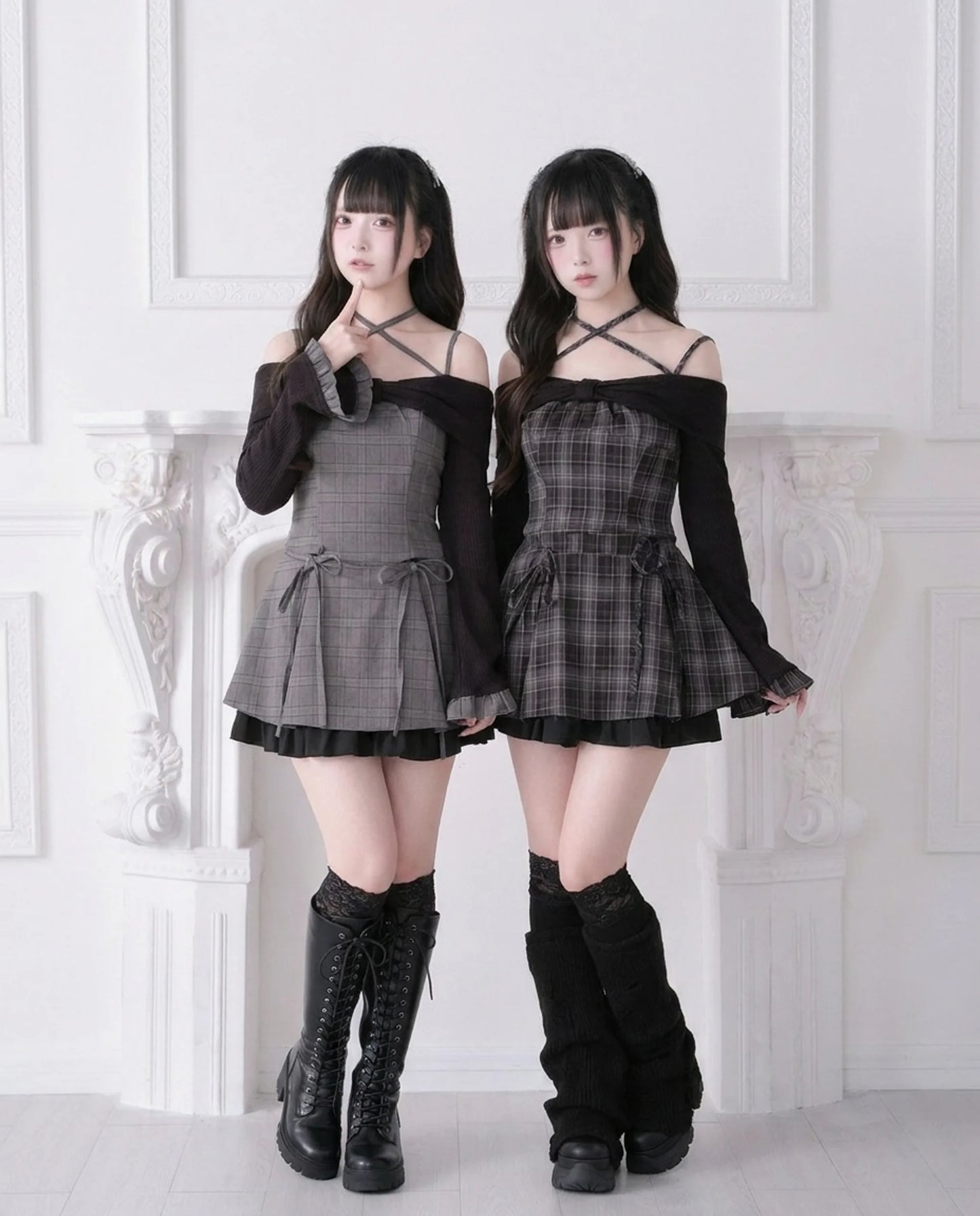 Top con lazo y hombros descubiertos estilo jirai kei + falda