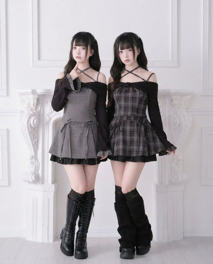 Top con lazo y hombros descubiertos estilo jirai kei + falda