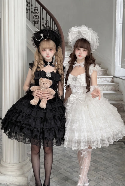 Vestido Lolita floral sugar chic + collar + lazo