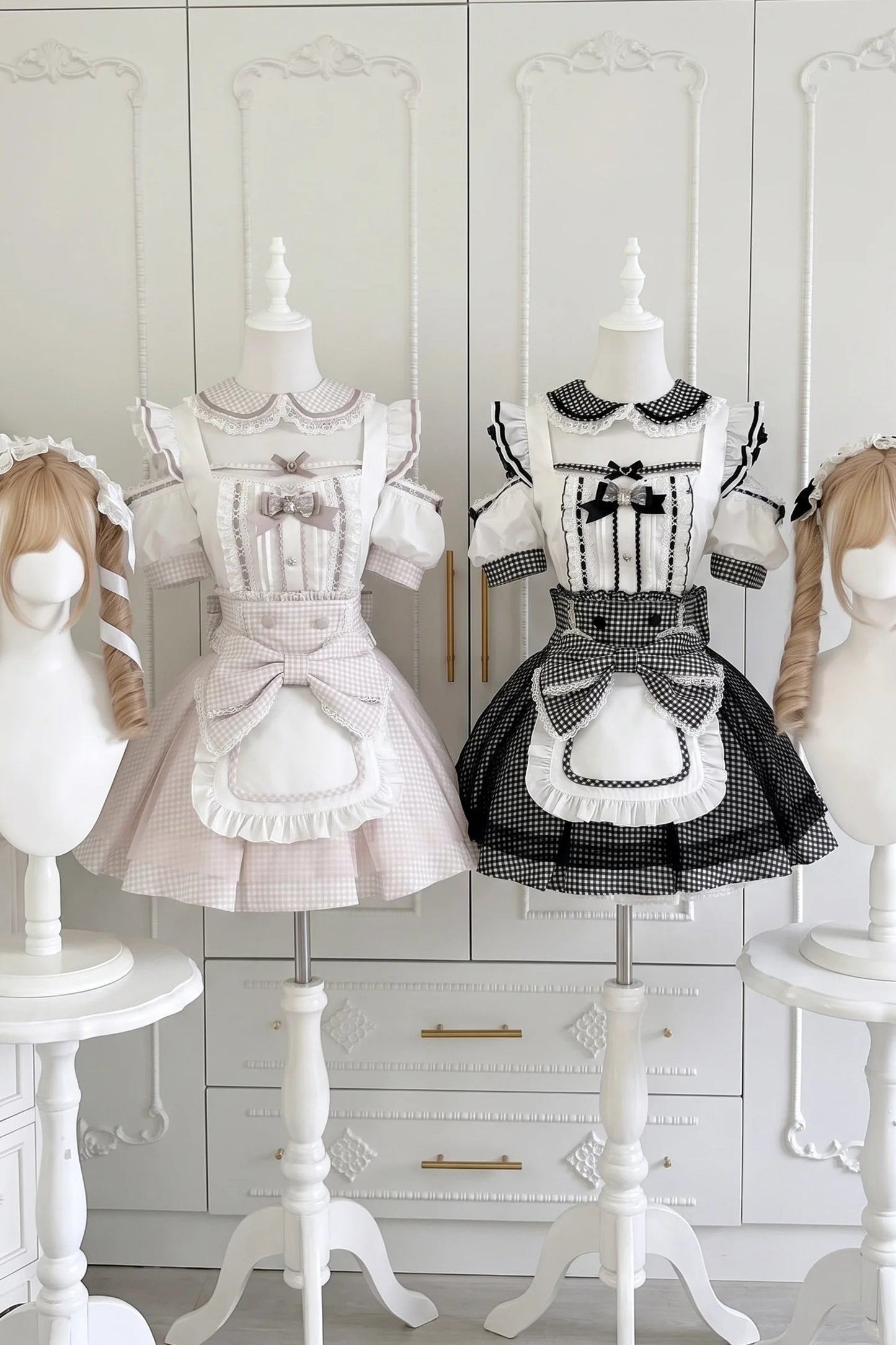 Ensemble haut à volants à carreaux style girly et minijupe à carreaux