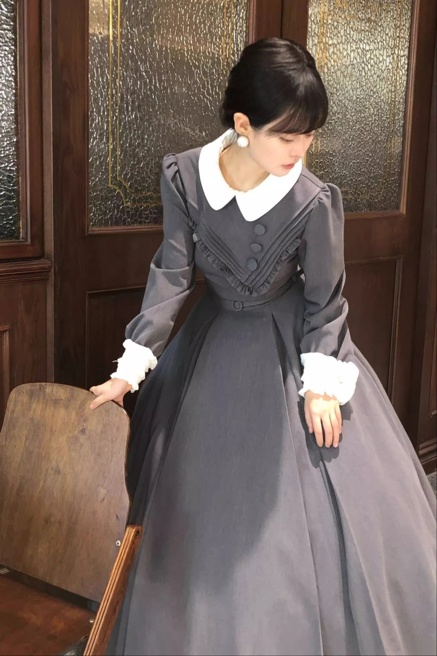 【12月21日予約締切】クラシックロリータ修道女ロングドレス＋クロスフリルエプロン＋ボンネット