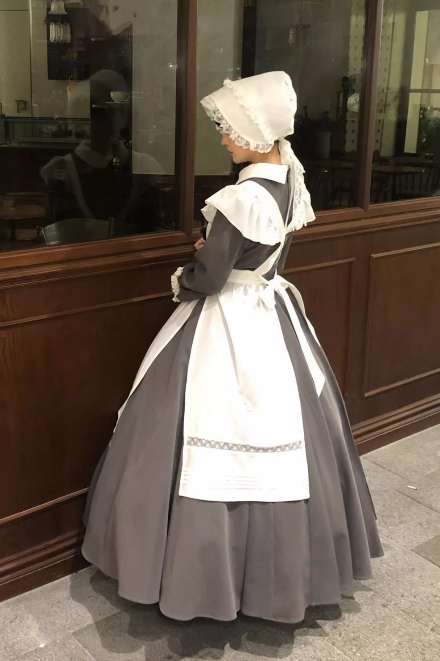 【12月21日予約締切】クラシックロリータ修道女ロングドレス＋クロスフリルエプロン＋ボンネット