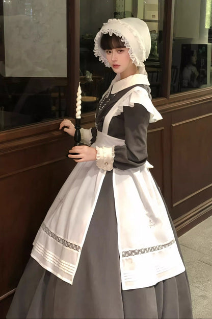 【12月21日予約締切】クラシックロリータ修道女ロングドレス＋クロスフリルエプロン＋ボンネット