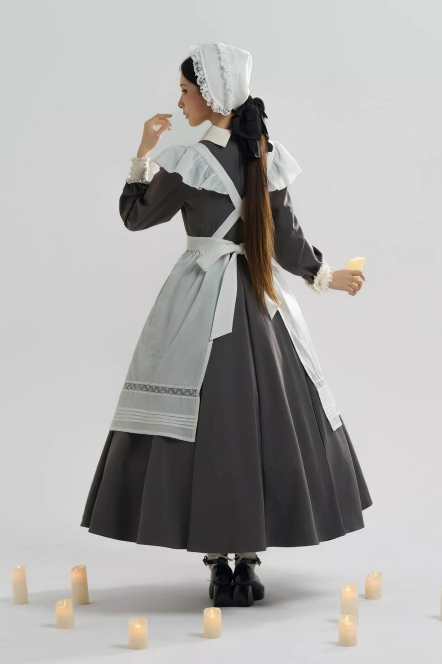 【12月21日予約締切】クラシックロリータ修道女ロングドレス＋クロスフリルエプロン＋ボンネット