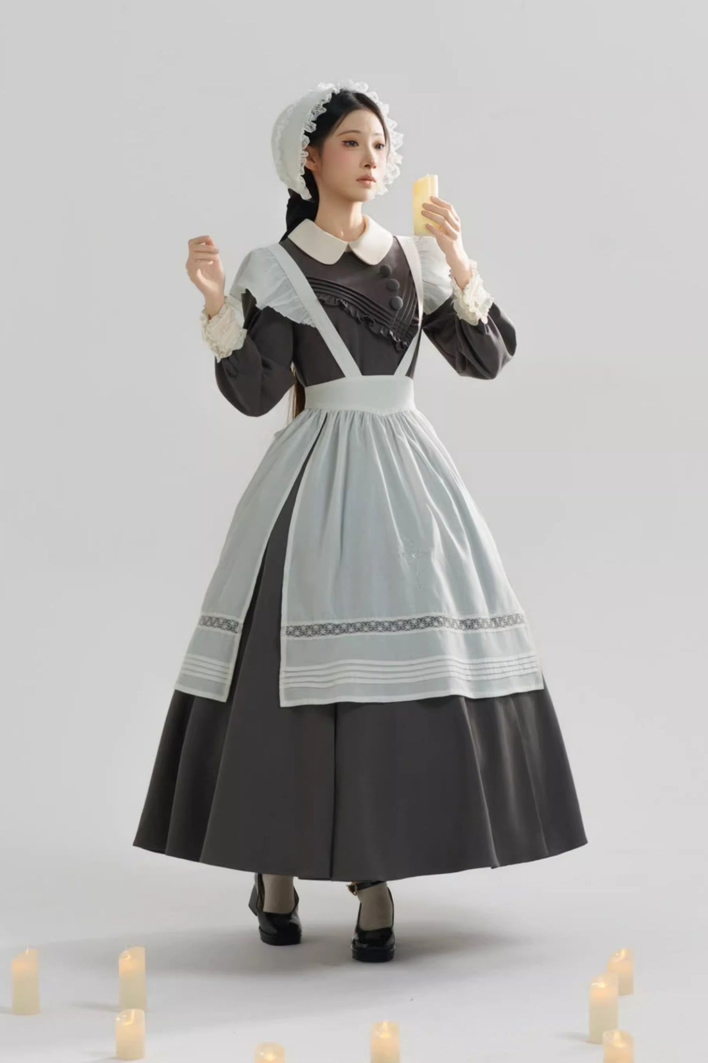 【12月21日予約締切】クラシックロリータ修道女ロングドレス＋クロスフリルエプロン＋ボンネット