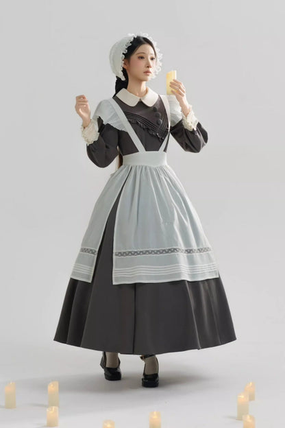 【12月21日予約締切】クラシックロリータ修道女ロングドレス＋クロスフリルエプロン＋ボンネット
